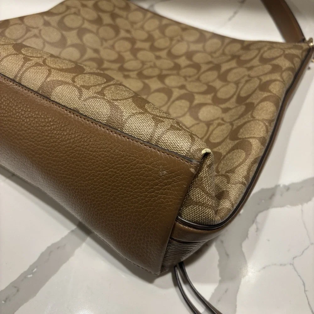 Coach Marlon Hobo Bag F79993 & Accordion Zip Wallet Set Signature Canvas Brown